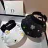 Summer Rollable Storage Beach Hat Sweet Three-dimensional Flower Sun Hat, Embroidered Flower Sea Sun Protection Empty Top Hat