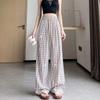 Women's Patchwork Color Contrast Plaid Loose Mopping Casual Fashion Wide Leg Pants