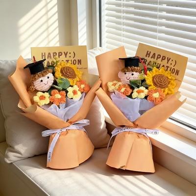 Crochet Flower Bouquet Graduation Bouquet Gifts Artificial Flower Handmade Sunflowers Teacher'S Day Mother'S Day Gifts