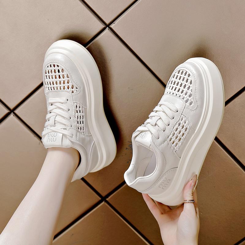Platform casual shoes women's flat-soled lace-up comfortable breathable mesh shoes summer single shoes