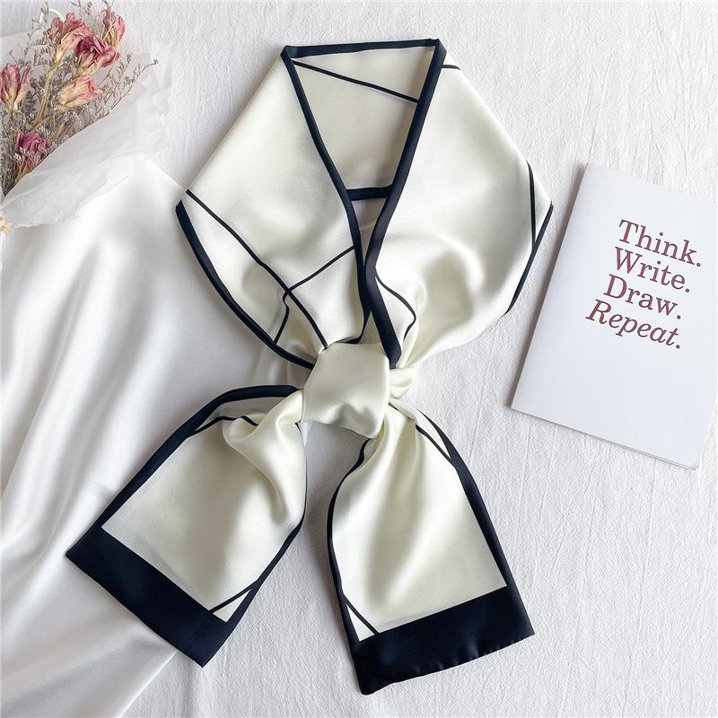 Thin and narrow long silk scarf Double-layer double-sided scarf Simulation silk female Korean version fashionable versatile decorative scarf literary