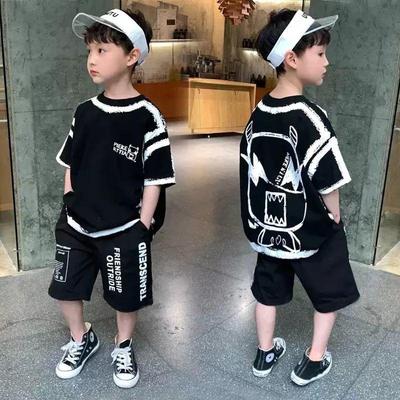Summer Casual Boys Cotton Contrast Alphabet Graffiti T-Shirt Top+Shorts Pant Set School Kids Tracksuit Child 2 Pieces Srt