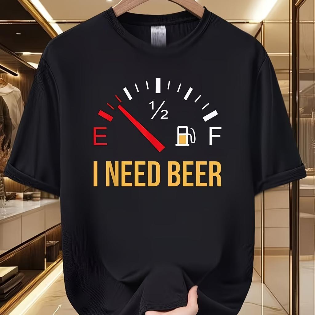 Funny I Need Beer Fuel Meter Print Tshirt Beer Lover Humor Graphic Unisex Unisex Casual Short Sleeve Summer Streetwear Tops