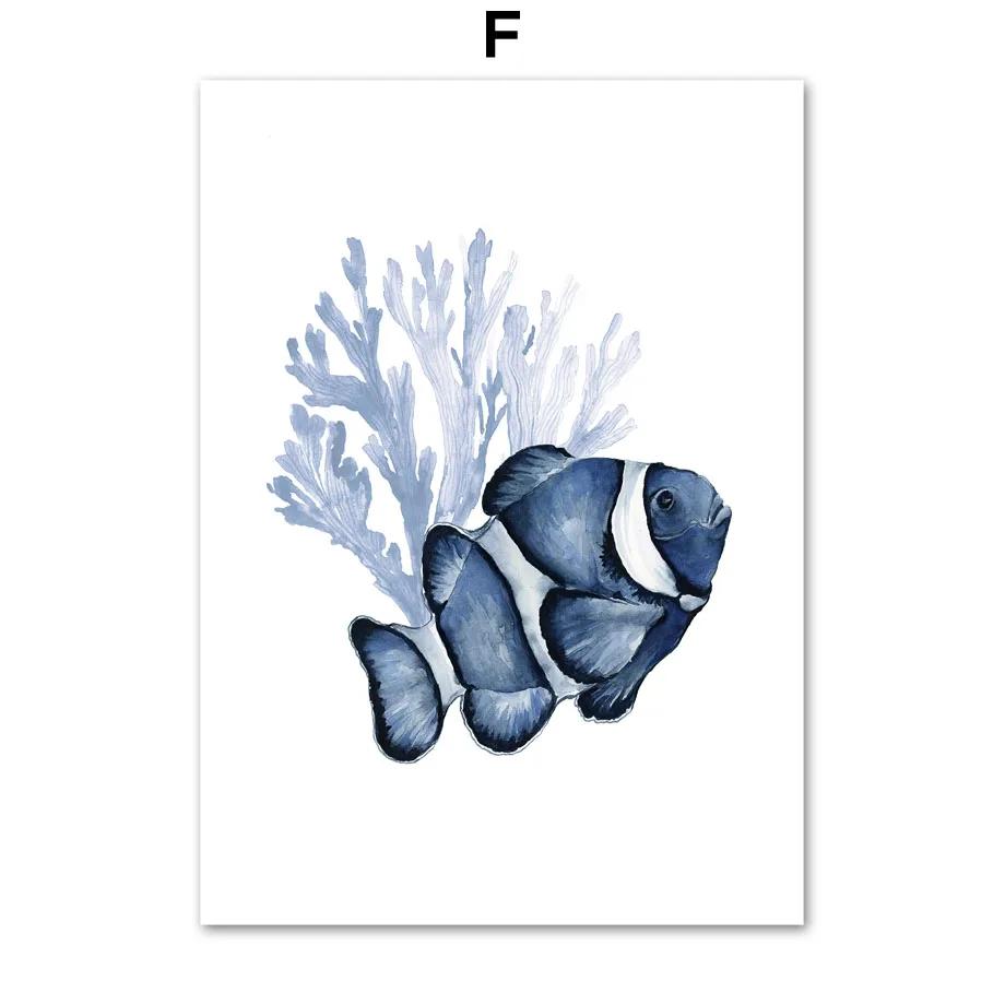 Balena Delfino Granchio Pesce Polpo Cavalluccio Marino Corallo Oceano Poster e Stampe Pittura su Tela Arte da Parete Immagini Camera dei Bambini Decorazione per la Casa