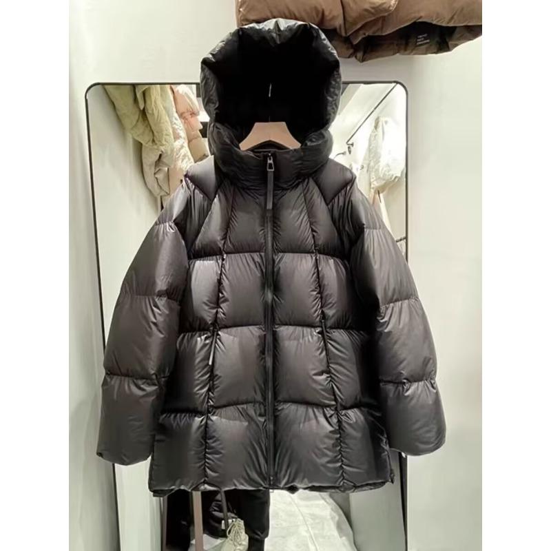 

Зимняя дутая хлопковая куртка пуховик женская средней длины утолщенная с капюшоном пальто леди теплая пуховая куртка парка XS чёрный
