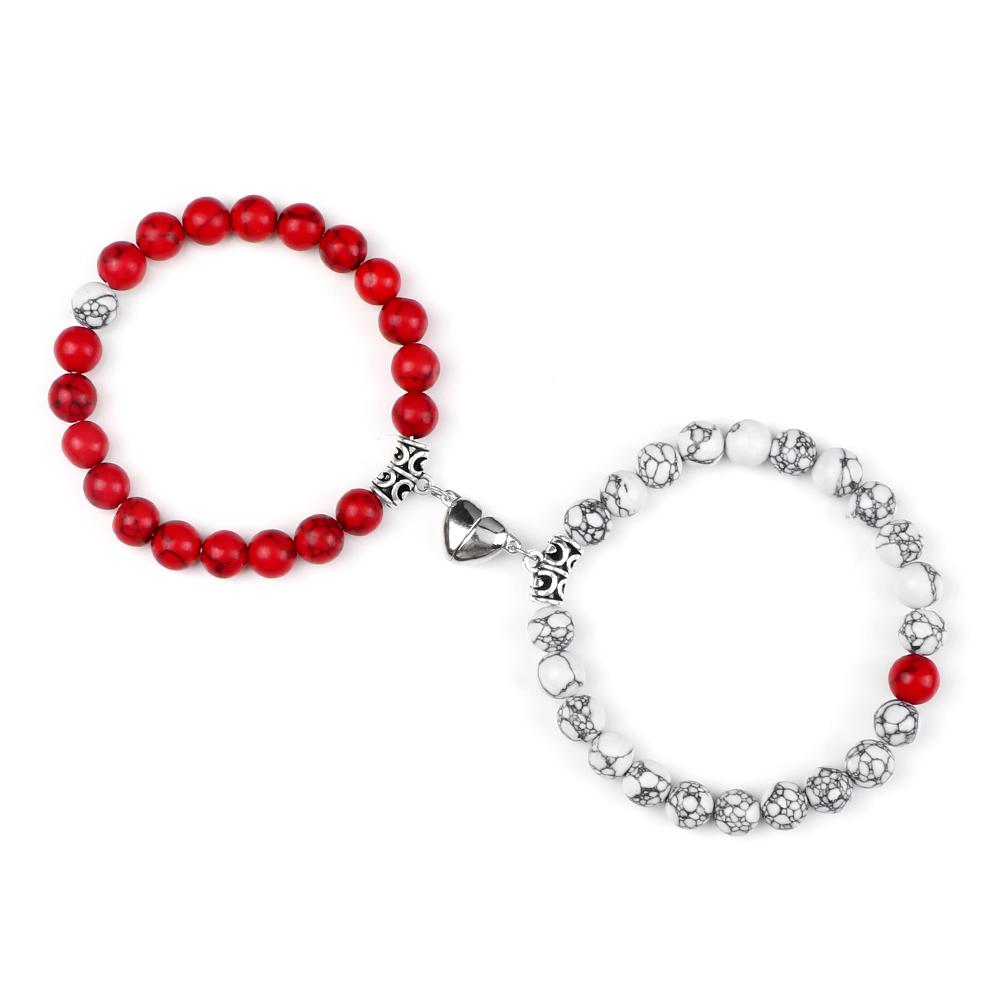 2 stuks/set Hartvormige Magneet Hanger Armband Koppels Liefde Betekenisvol Natuursteen Armbanden Sieraden 8MM Elastische Pulsera Cadeau Nieuw