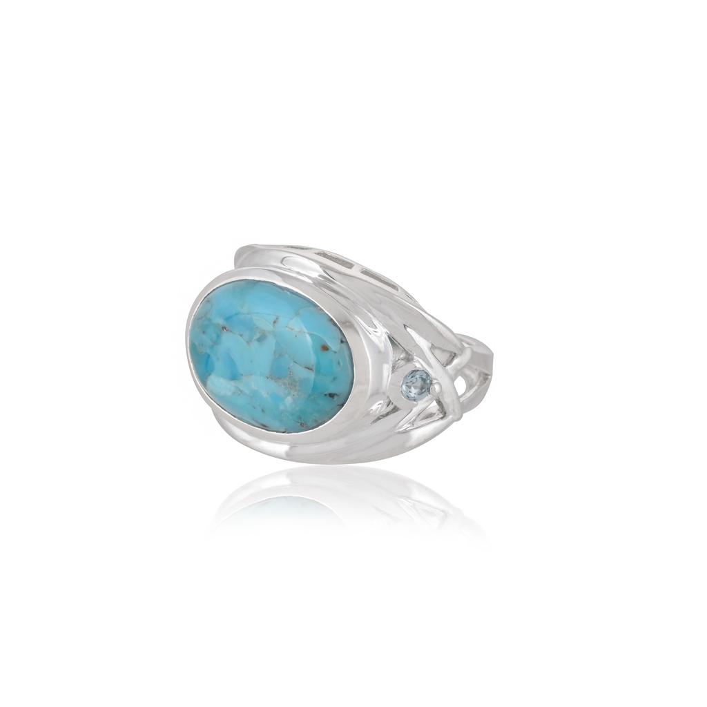 Blue Mohave Turquoise Ring: Sterling Silver Boho Statement Ring