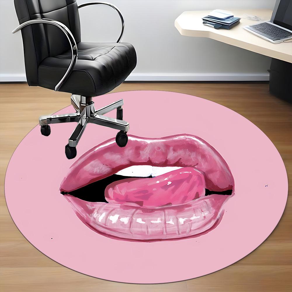 1pc Lips, Pink Chair Carpet for Office Non Slip, Machine Washable Rug for Office, Room Holiday Decor for Christmas, Birthday Polyester