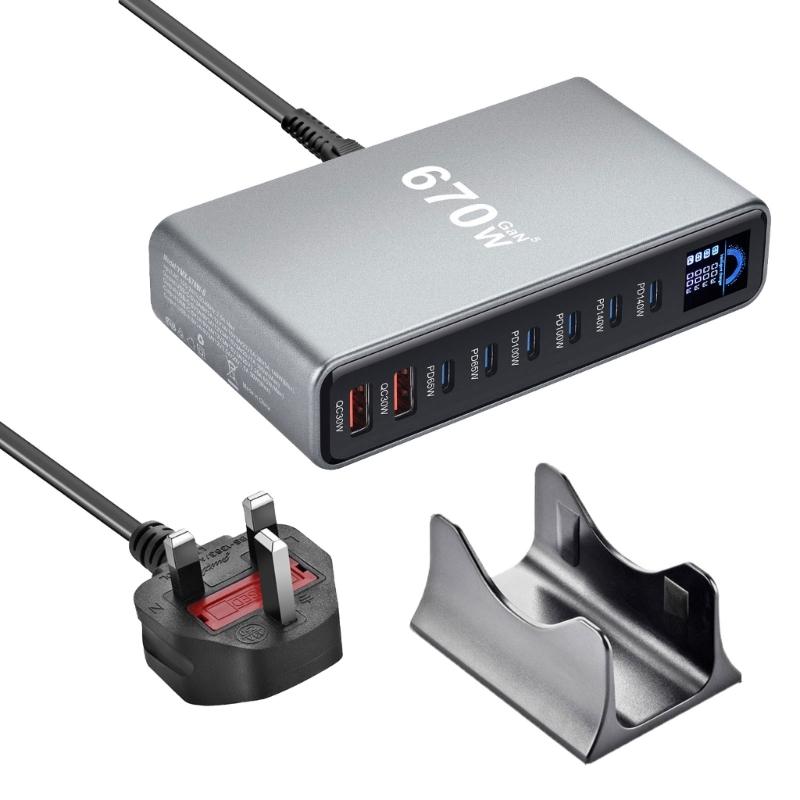 540W/670W Desktop Charging Staion Fast Charging 6/8 Port Mobile Station with LCD Screen for Tablet Smartphone