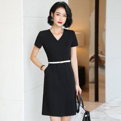 Teluoman Women's Summer Professional Short-Sleeve A-Line Dress with Pockets