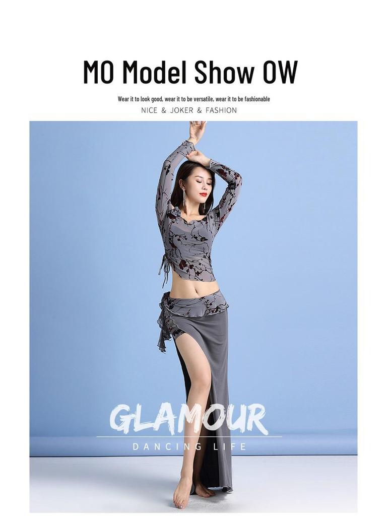 Huayu Bauchtanzkostüm - Sexy Print Modal Langkleid Set für Frauen Anfänger