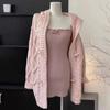 2023 Japanese Sweet Knitted Dress Suits Women Casual Hooded Sweater Cardigan + Y2k Slim Sexy Strap Dress Elegant 2 Piece Set New