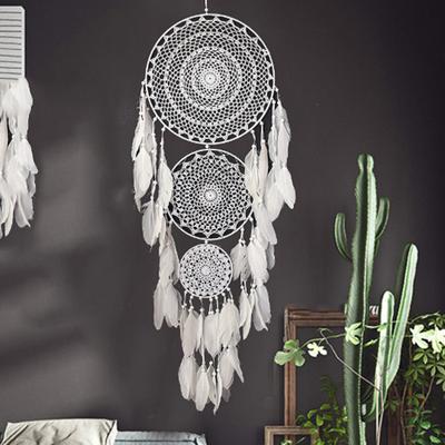 M-Modern-Extra Large Boho Dream Catcher With 3 Circles White Feather Macrame Hanging For Wedding Home Decorations 127 Cm Long