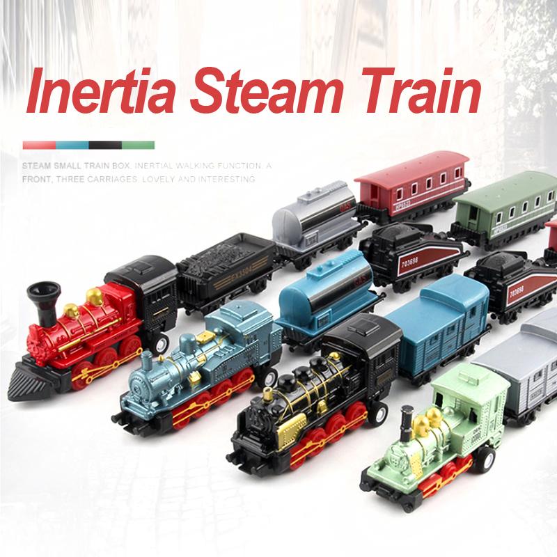 Alloy Locomotive Steam Train Pull Back Model 4 Pieces Set Retro Car Model Kids Toys Set for Boys Gifts