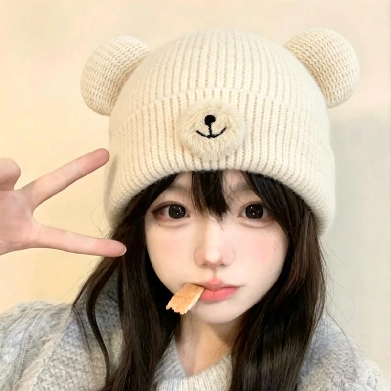 Autumn and winter fashion hat women's cute bear ears wool hat warm casual face small knitted hat