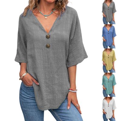 Mode Dames Décontracté Col en V Manches Courtes Pull Regular Hauts pour Femmes T-shirt