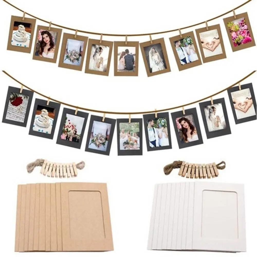 10 Pcs 2M Rope DIY Kraft Paper Picture Frame with Clips Picture Photo Frame  Home