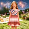 Mädchen Puffärmel Kleid Unabhängigkeitstag Patchwork Lässiges Partykleid Weicher Stoff Bequeme Passform A-Linien-Silhouette Geeignet für den Alltag