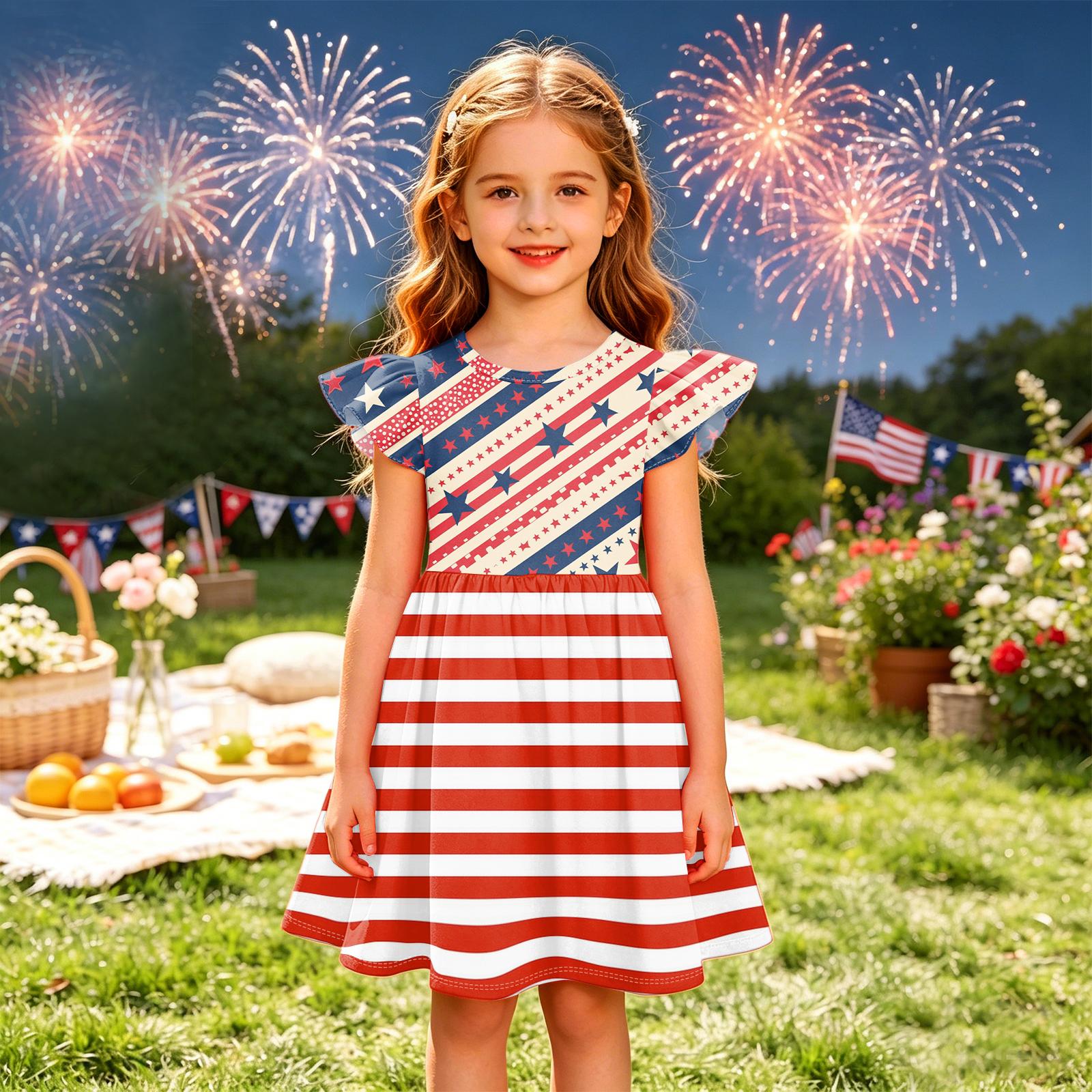 

Girls Summer Princess Dress - A-Line T-Shirt Dress Independence Day 160 Кіновар