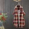 Übergröße Damen Freizeit Karo Knopf Print Langarm Hemd Bluse