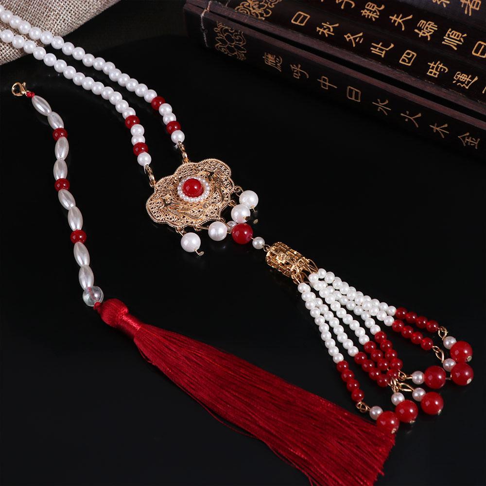 Tassel Chinese Pearl Necklace Imitation Pearl Ethnic Pearl Pendant Fashion Hanfu Necklace  Female