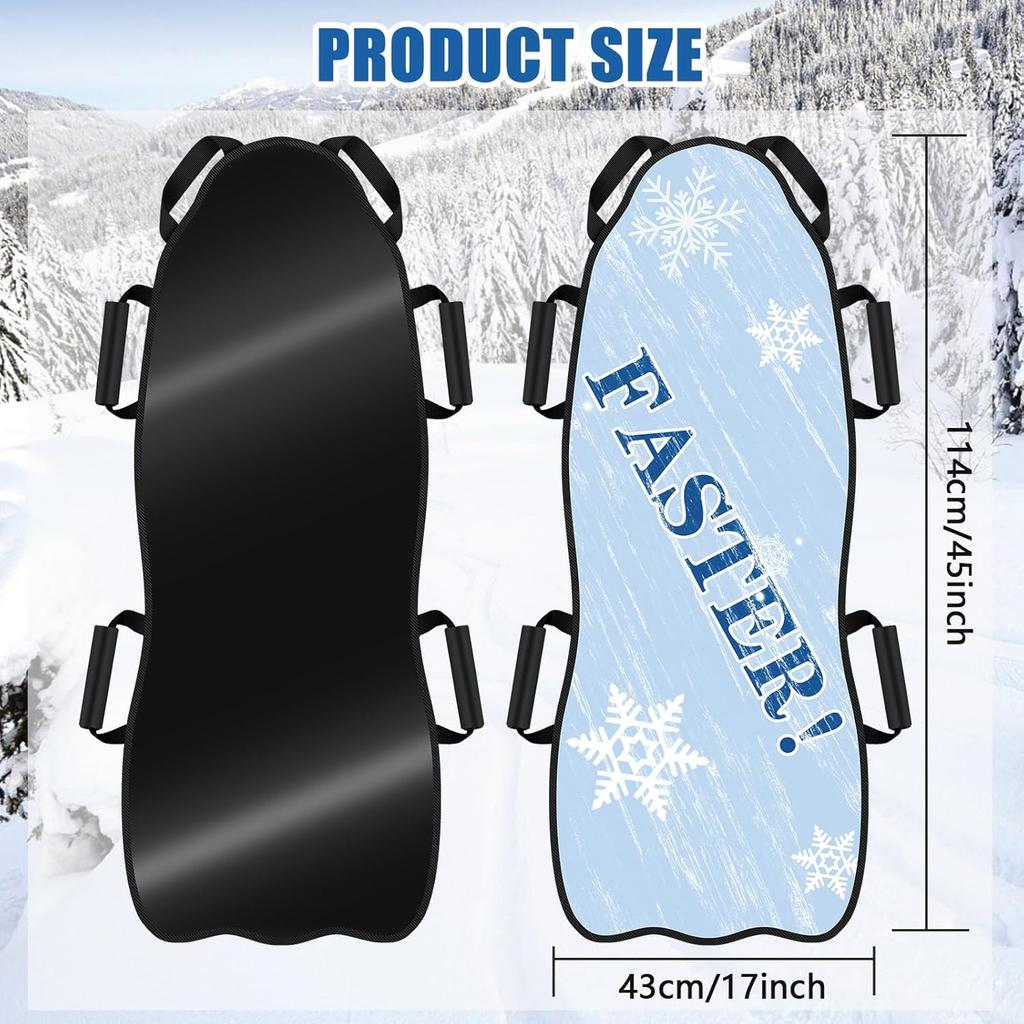 45"×17" Faltbarer Schnee Schlitten, Platz für 2 Kinder oder 1 Erwachsenen, Ultra Portabel Starke Robuste Stoffnähte, Griffe mit Lenkung, Winterspaß für Kinder