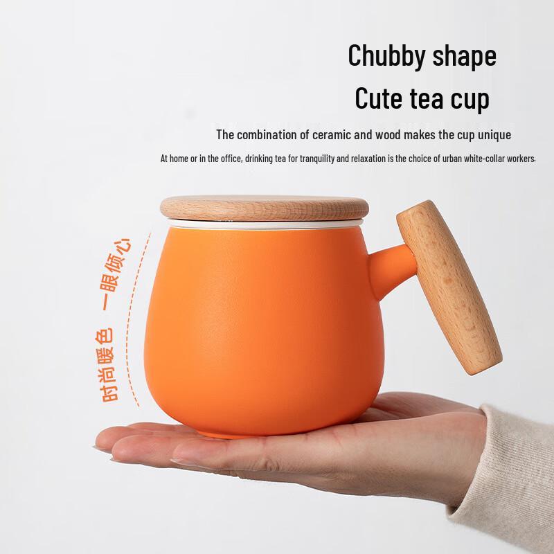 TLAKEHO Ceramic Tea Infuser Cup with Wooden Handle