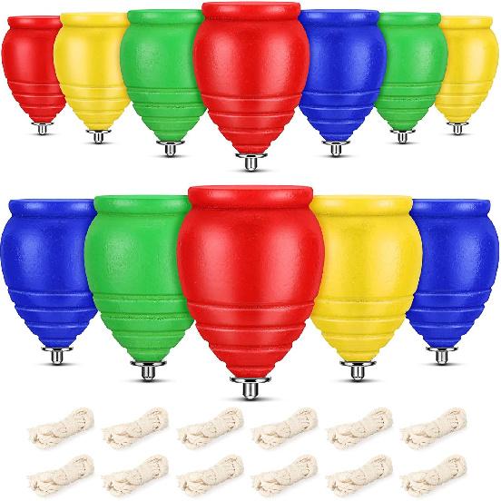 12 Sets Spinning Tops Trompo Classic Wood Carved Spinning Tops Sturdy Steel Point Enhanced Stability for Beginners Intermediates Gifts Mexicanos