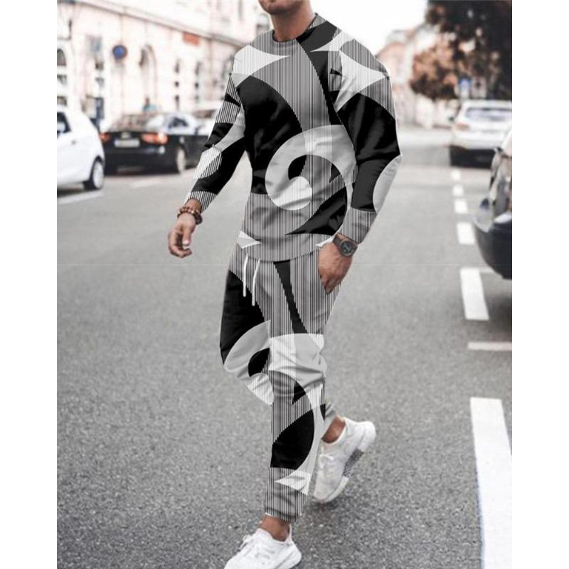 Men Casual Tracksuit Male Jogging Sprotwear Simple Stripe 3D Print Oversize Outfit 2-piece Trendy Clothes Vintage T-shirt Suit