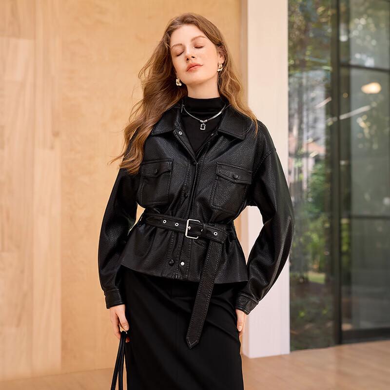 

Женская короткая мотоциклетная куртка из искусственной кожи XL