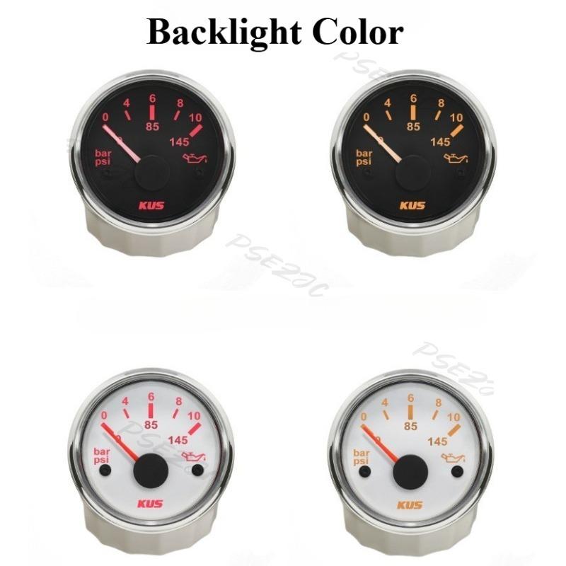 Instrument Car Oil Pressure Gauge 5bar 10bar 52mm Ship Car RV Universal Model with Night Light