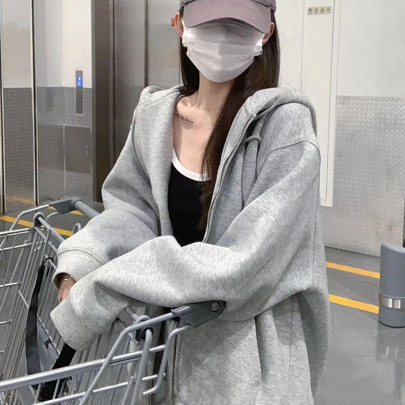 

Женские весенне-осенние толстовки с длинным рукавом большого размера, однотонные студенческие толстовки, кардиган XL