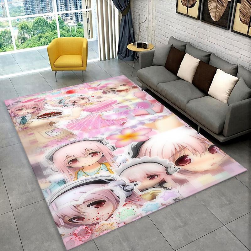 Cute Girl Super Sonico Cartoon Non-Slip Area Rug for Living Room,Bedroom,Playroom,Soft Carpet Floor Mat Home Decor Rug Kids Room