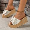 Fashion Star Bowtie Chunky Platform Wedge Sandals Women Summer 2025 Thick Bottom High Heels Slides Women Plus Size 35-42 Slippers Shoes