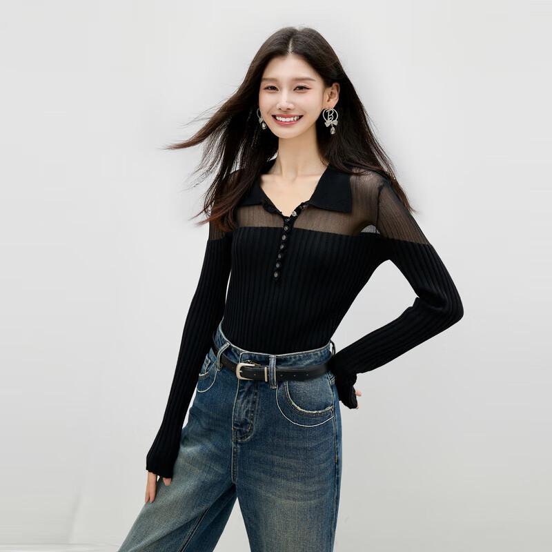 Qiushui Yiren Women's Ribbed V-Neck Knit Sweater