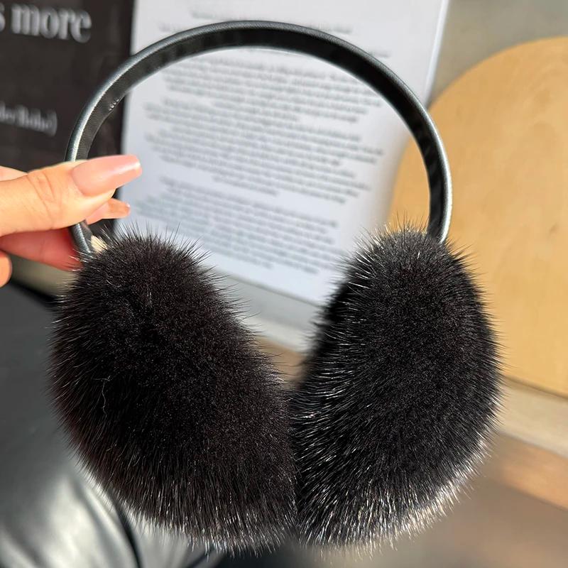 New Winter Luxury Women Warm Real Natural Mink Fur Earmuff Outdoor Fashion Mink Fur Earmuffs Girl Winter Ear Protection