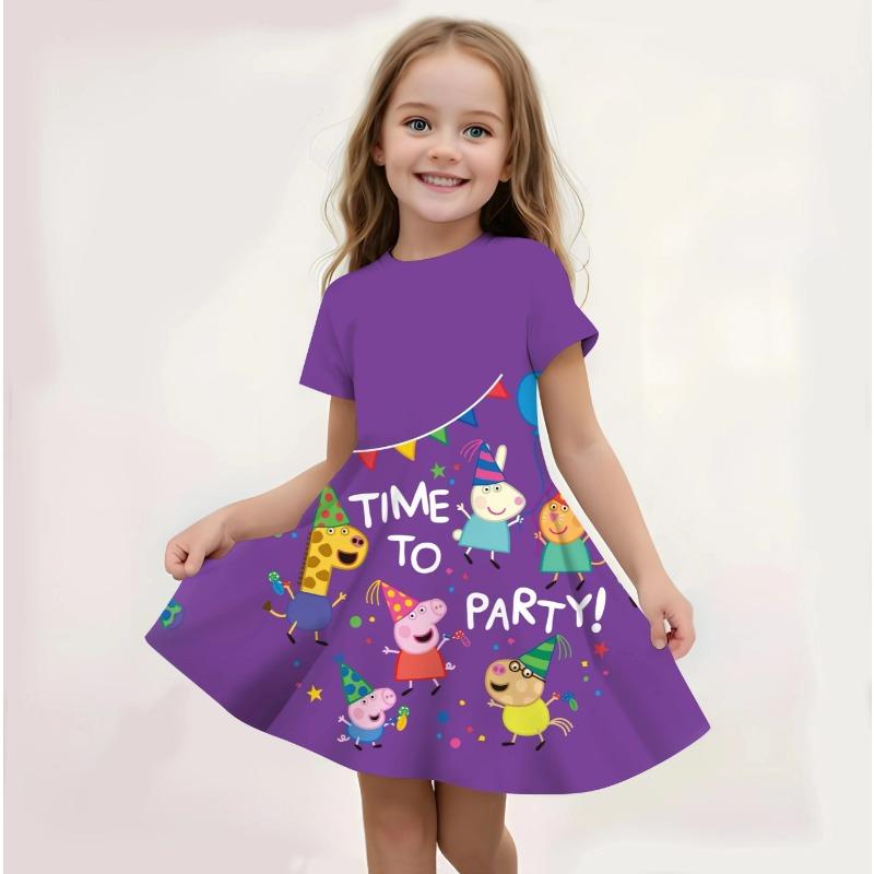 Girls Peppa Pig Casual Dress Summer Cute Cartoon Print Fashion Beach Sundress Soft Lightweight
