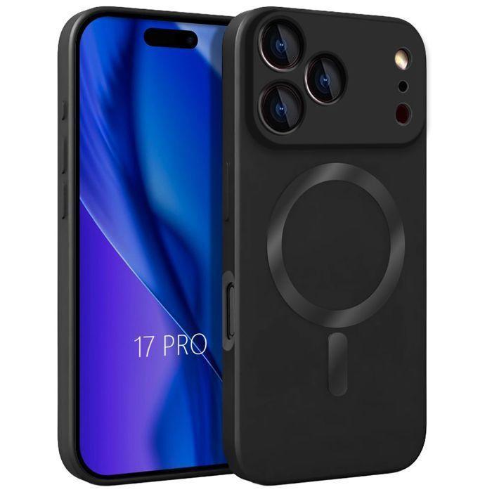 Coque de Téléphone - E.F.Connection - pour iPhone 17 Pro - Silicone Anti-Rayures Anneau Magnétique Noir