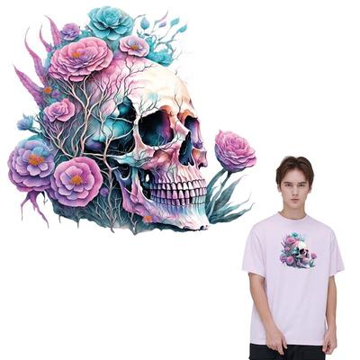 Flower Skulls Sticker On Clothes Hiphop Patches Vinyl Diy Thermal Press A-Level Washable Hoodies Tops Iron-On Transfer