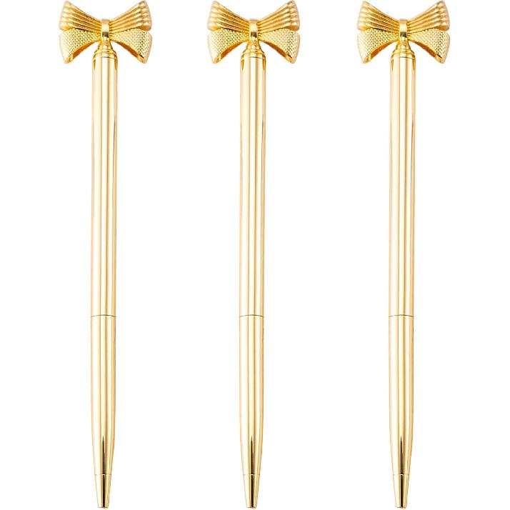 3 Pieces Bow Decoration Twist Metal Ballpoint Pen Ball Pen 1.0 MM Black Ink