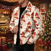 Men's Casual Loose Fit Long Sleeve Lapel Collar Jacket with Christmas Print for Fall
