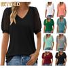 Women's Fashion Casual Solid Color Print Short Sleeve V Neck Blouses & Shirts International Design