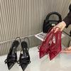 Red patent leather pointed high heels 2025 spring new bow-decorated high heels empty bag head women's shoes after the word