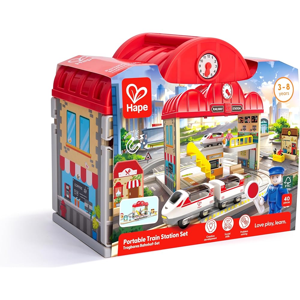 Hape Portable Station Set E3877 Kids Playset with Accessories and Storage