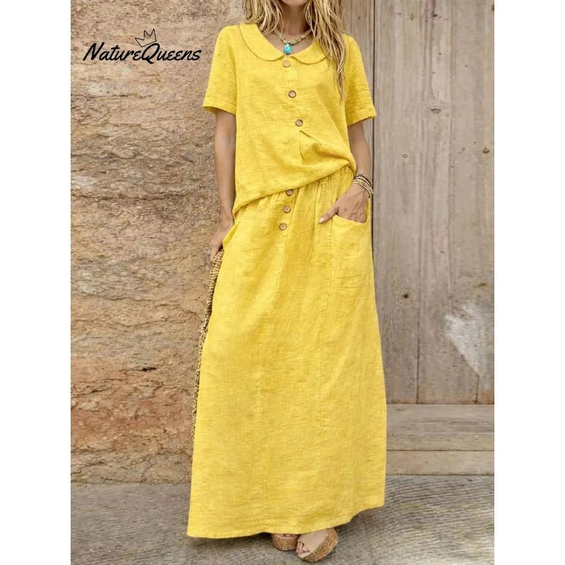 New women's clothing casual solid color cotton and linen, two loose skirts
