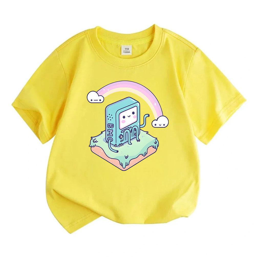 Kids Boys Girls 100% Cotton Short Sleeve Crew Neck T-Shirt, Cute Adventure Game Console BMO Character Print Casual Soft Tee for Daily Wear