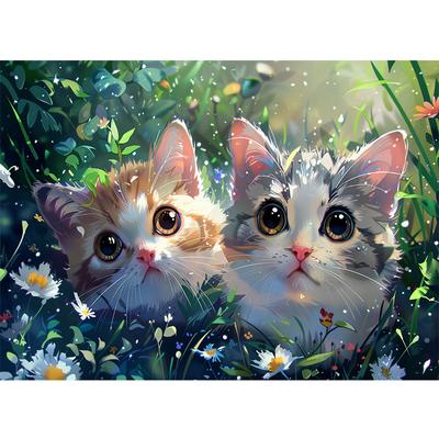 ציור יהלומים 5D עשה זאת בעצמך תפר צלב חיות חמודות שני חתולים רקמת יהלומים פסיפס קידוח עגול מלא אמנות לעיצוב הבית
