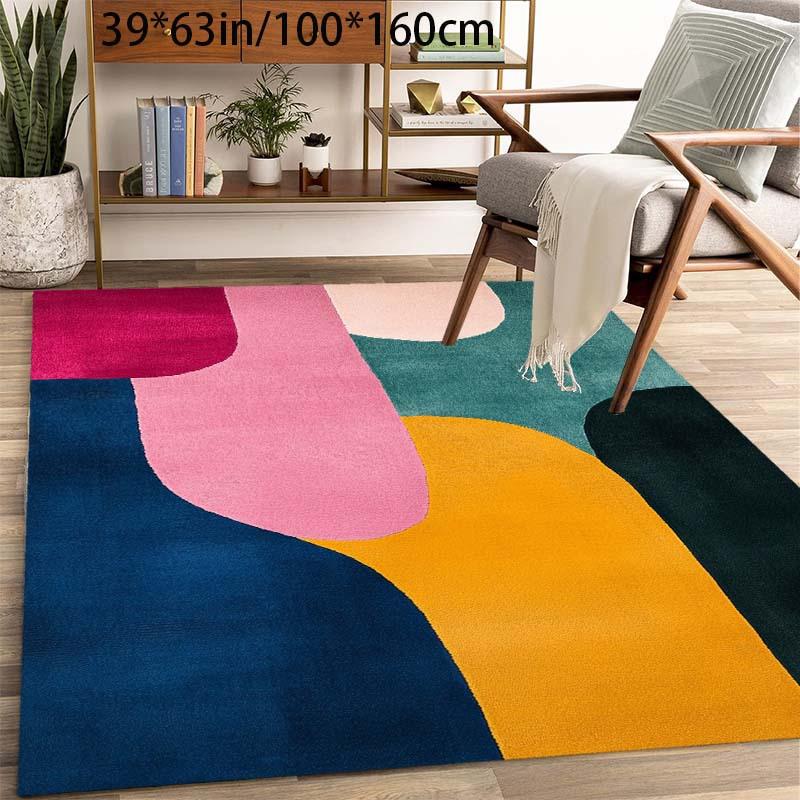 Bohemian Geometric Striped Area Mat Non Slip Machine Washable Soft Polyester Fiber Colorful Retro Design Living Room Bedroom