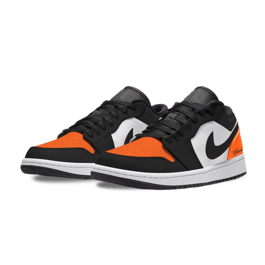 Jordan Air Jordan 1 Black Orange Crushed Abrasion Resistant Low top Vintage Basketball Shoes Men's Orange 553558-081(Team758-F)
