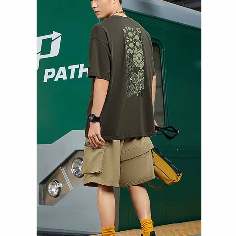 Li Ning Floral Print Relaxed Crew Neck T-Shirt Unisex Tops Deep-Olive-Green ATSS597-2